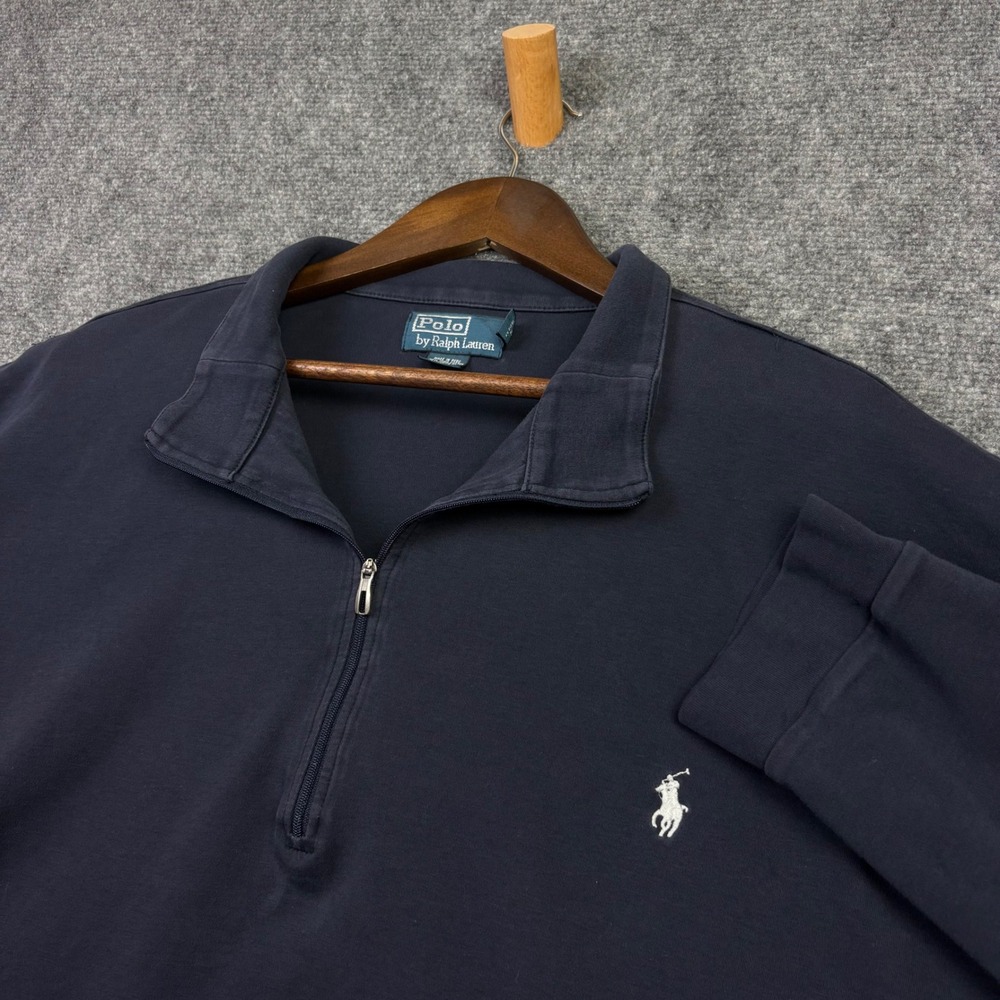 Polo Ralph Lauren Quarter Zip Pullover Mens 2XLT Navy Blue Pima Cotton Sweater